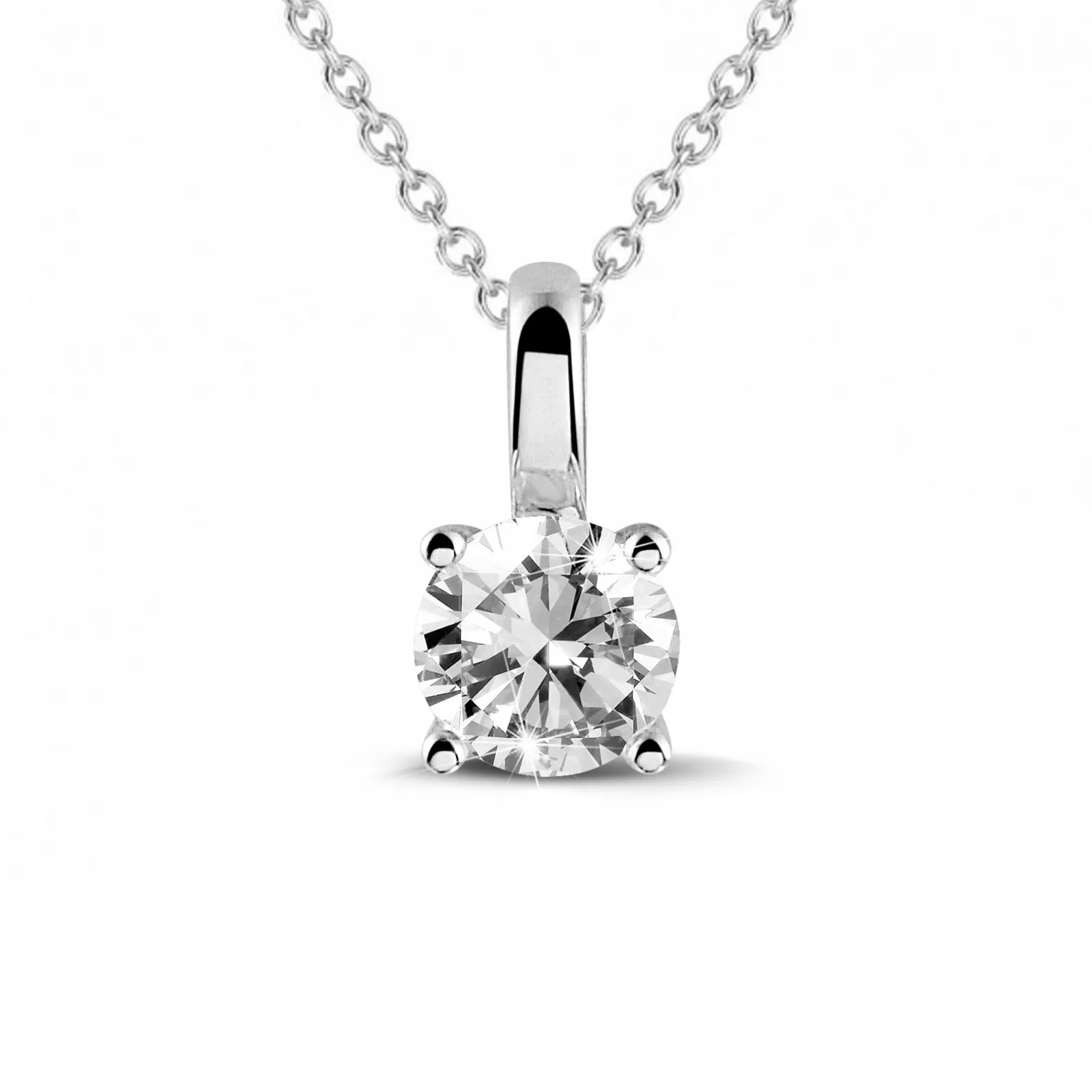 0.50 quilates colgante solitario en oro blanco con diamante redondo y 4 grapas 