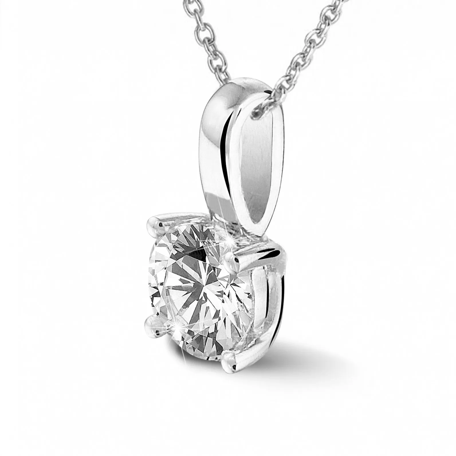 0.50 quilates colgante solitario en oro blanco con diamante redondo y 4 grapas 