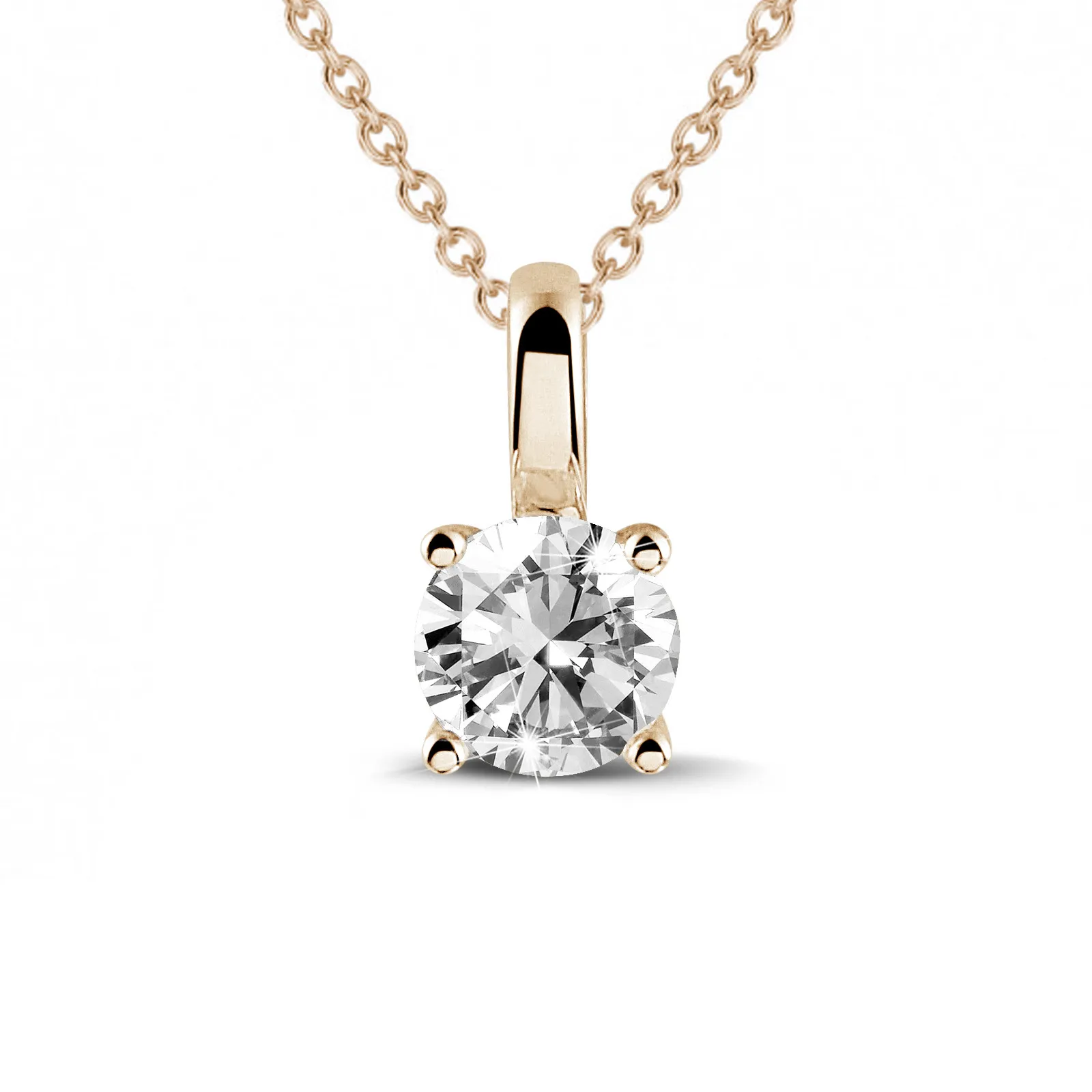 3.00 quilates colgante solitario en oro rojo con diamante redondo y 4 grapas 