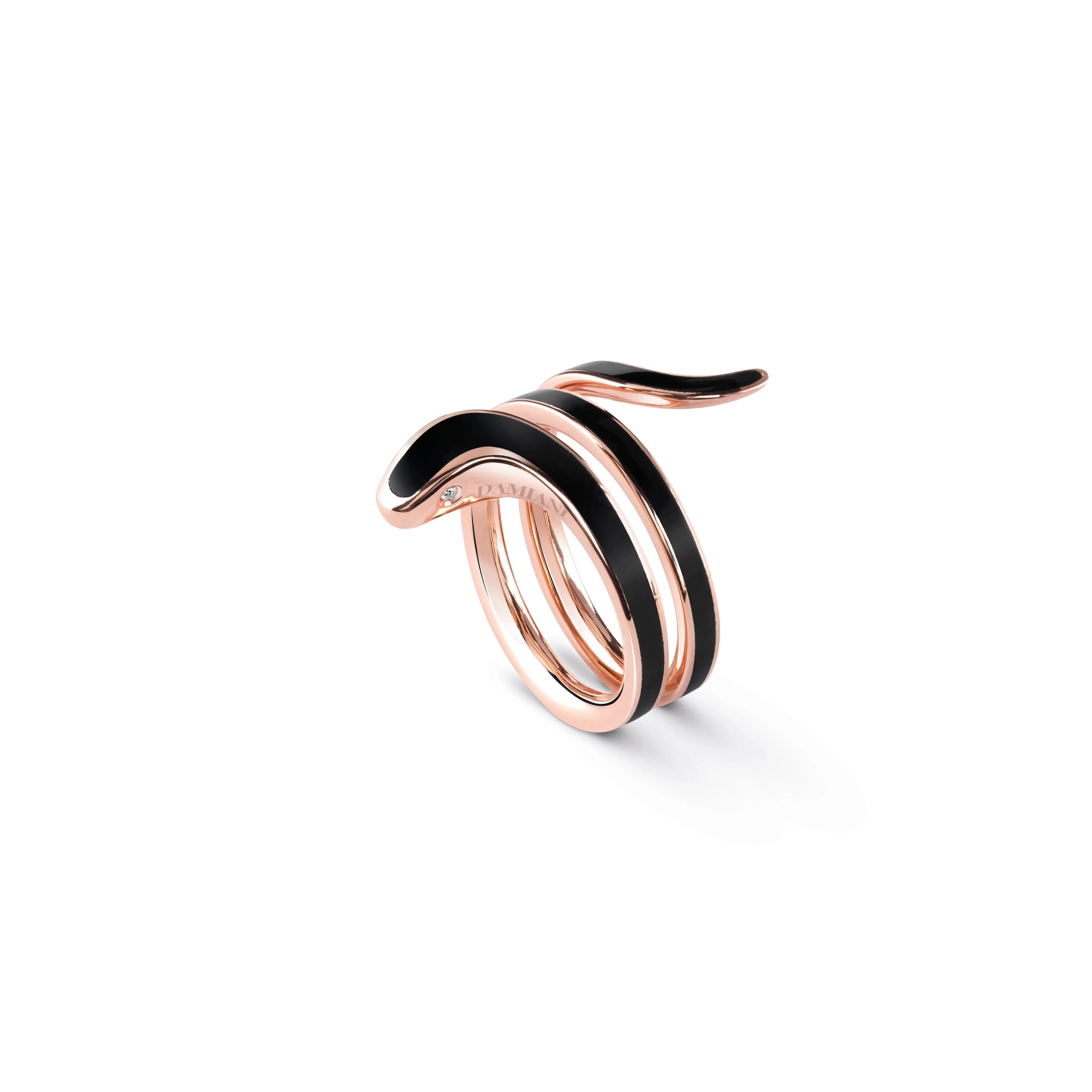 Anillo de cerámica negra, oro rosa y diamantes