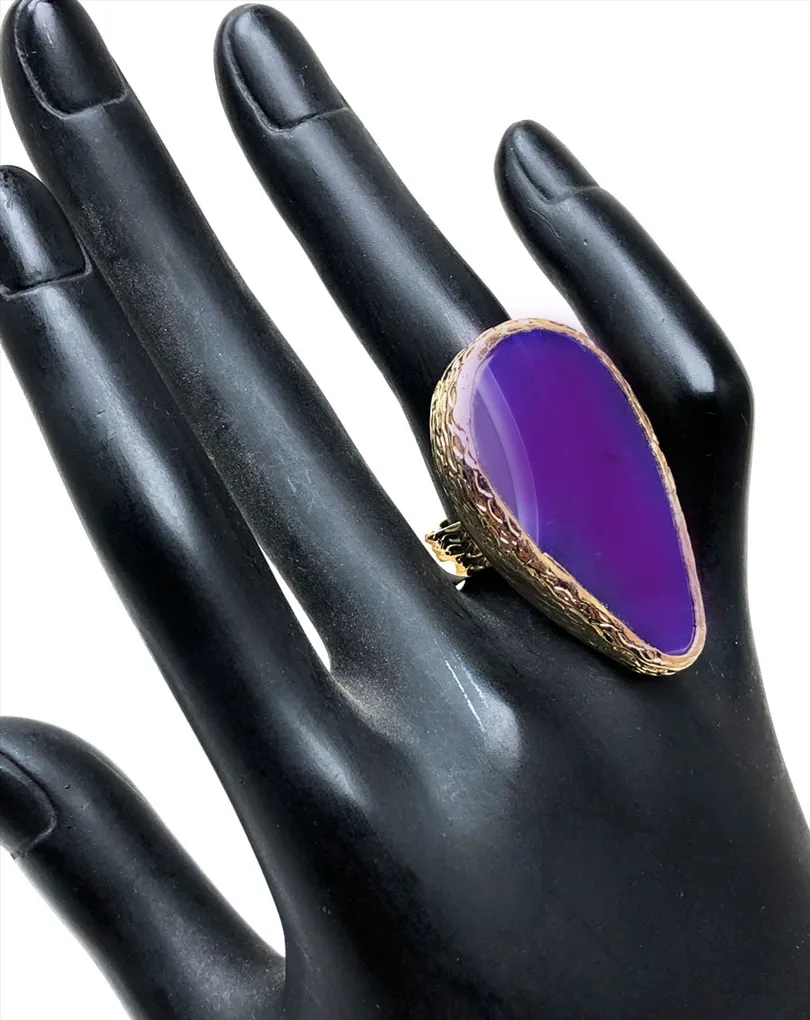 ANILLOS MORADOS PRECIOSO CORTE DE PIEDRA AGATA 