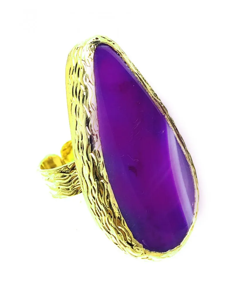 ANILLOS MORADOS PRECIOSO CORTE DE PIEDRA AGATA 