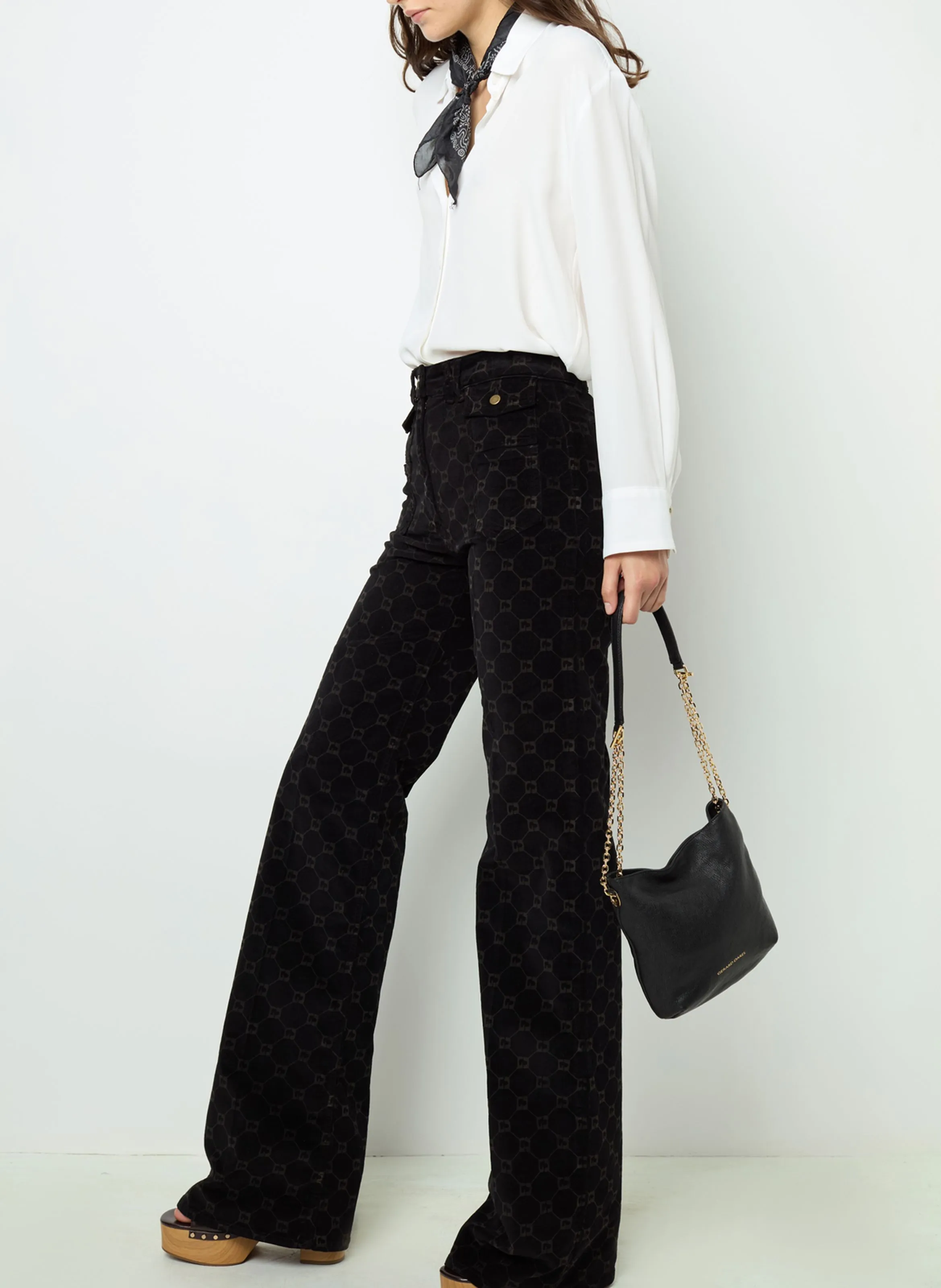 ANNA  PANTALóN FLARE DE MEZCLA DE ALGODóN EN NEGRO