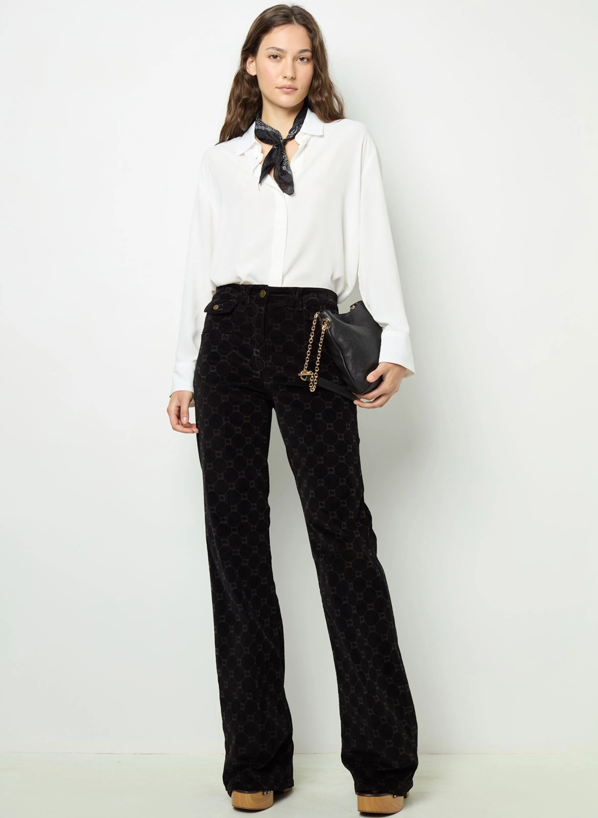ANNA  PANTALóN FLARE DE MEZCLA DE ALGODóN EN NEGRO