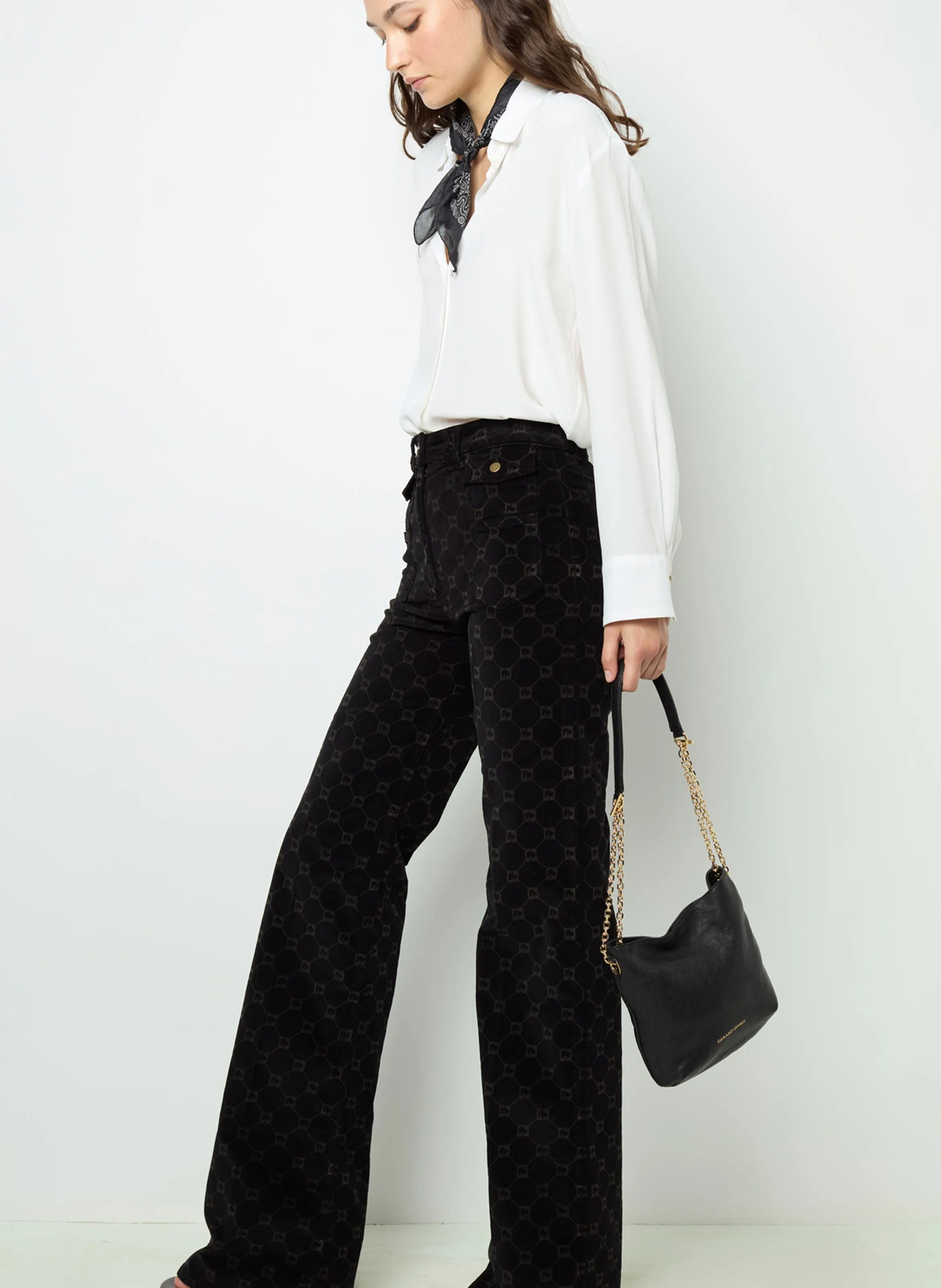 ANNA  PANTALóN FLARE DE MEZCLA DE ALGODóN EN NEGRO
