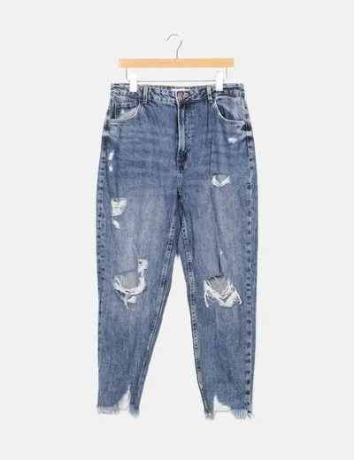 Bershka Jeans boyfriend azul ripped