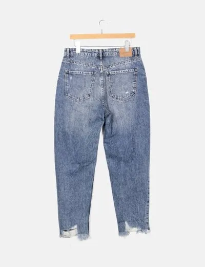 Bershka Jeans boyfriend azul ripped