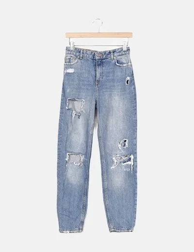 Bershka Jeans denim azul ripped