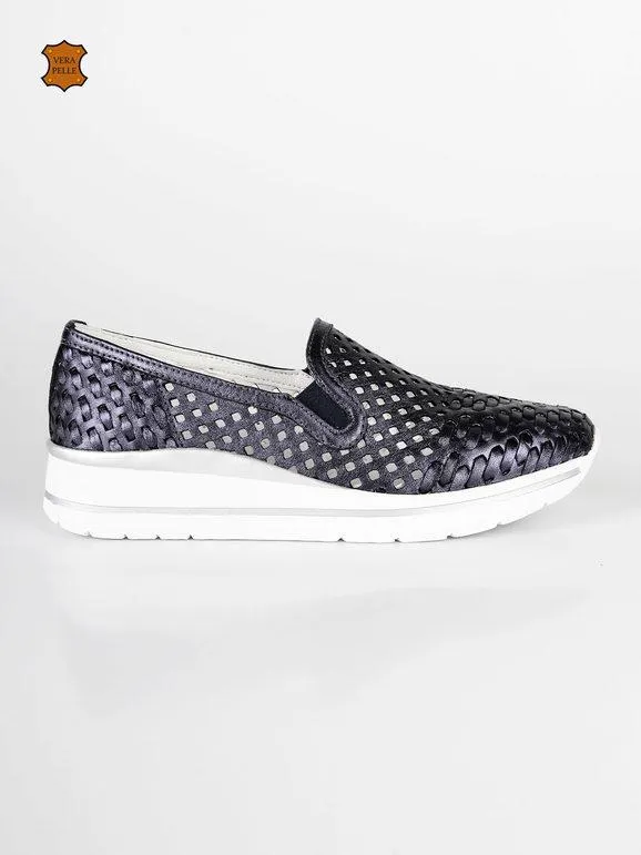 Bluerose Zapatillas sin cordones de piel para mujer