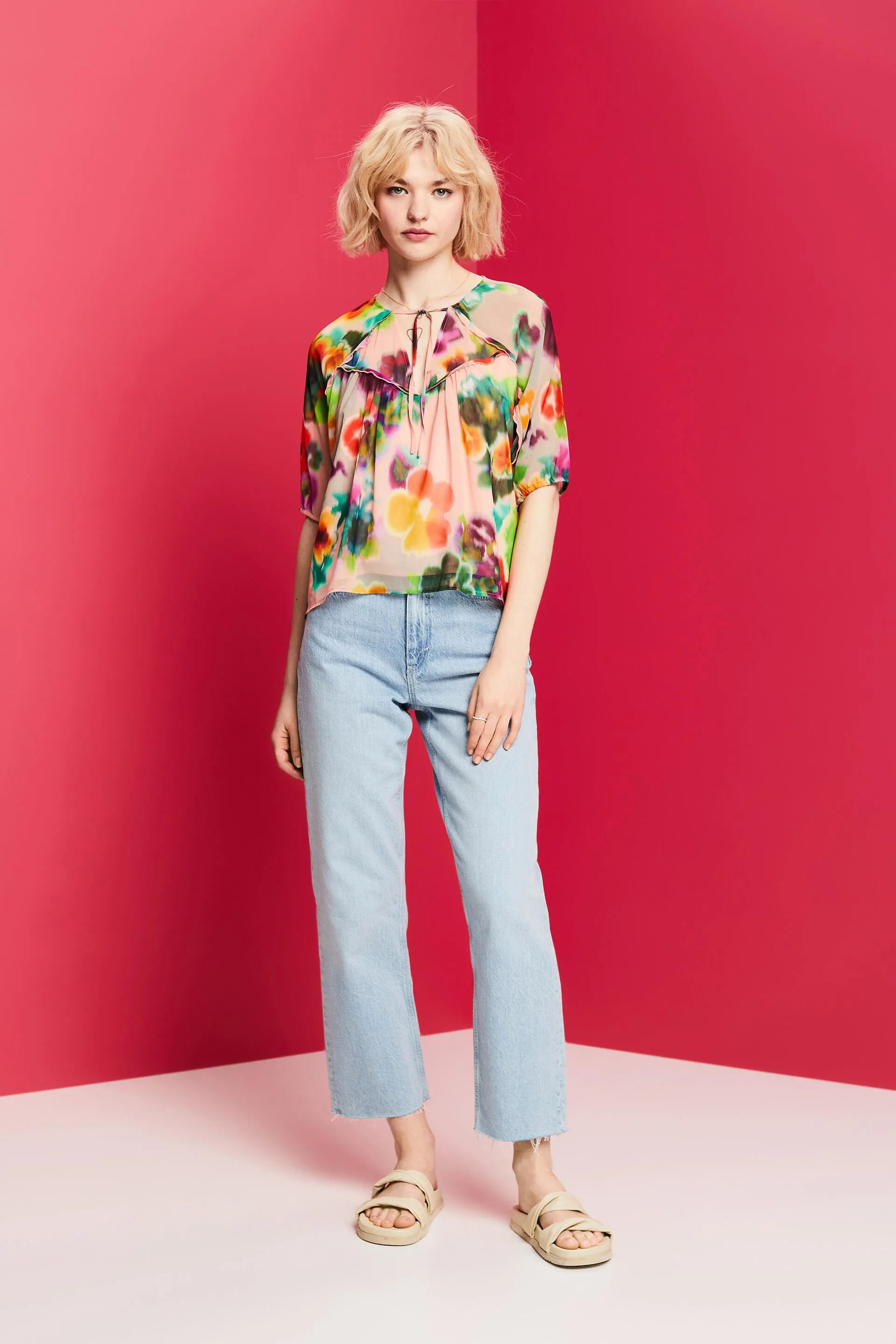 Blusa de gasa con estampado de flores