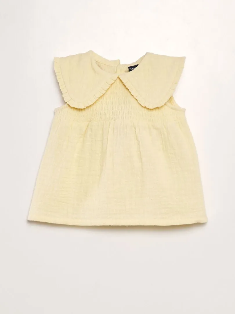 BLUSA DE GASA DE ALGODóN CON PLUMETI  AMARILLO