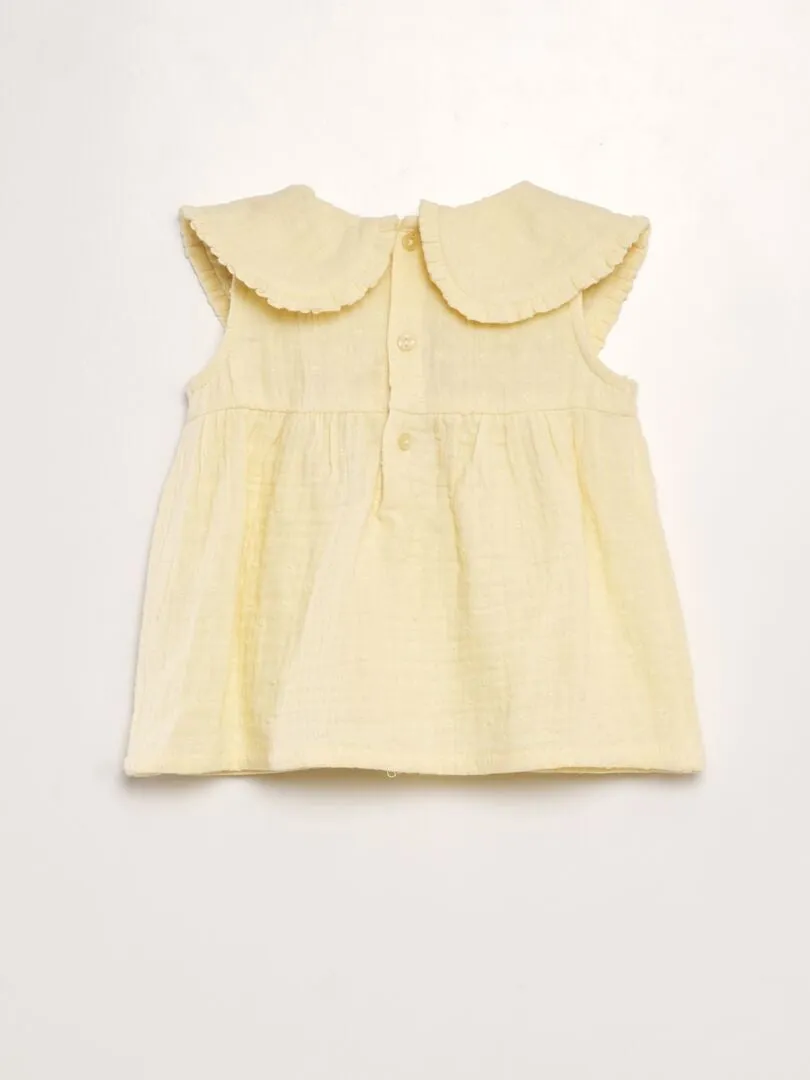 BLUSA DE GASA DE ALGODóN CON PLUMETI  AMARILLO
