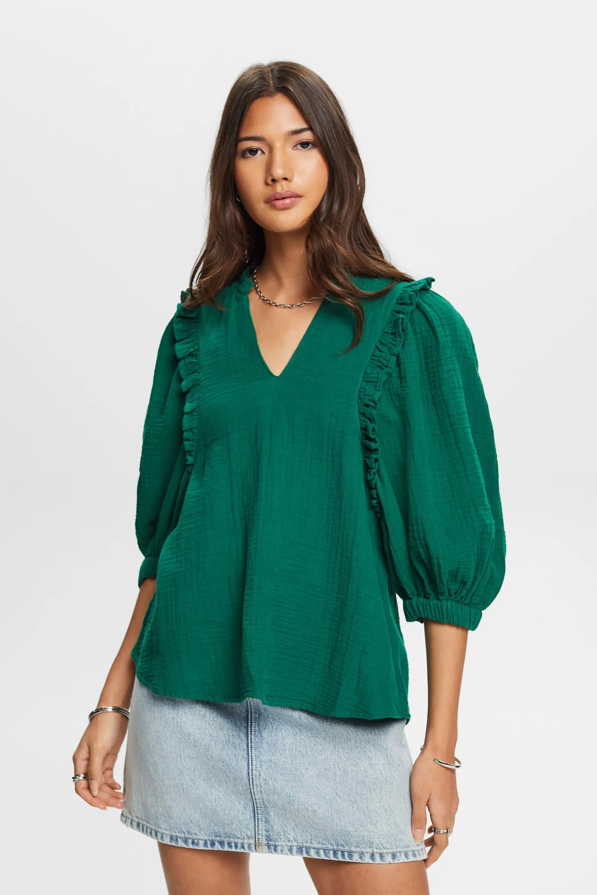 Blusa fruncida de gasa de algodón