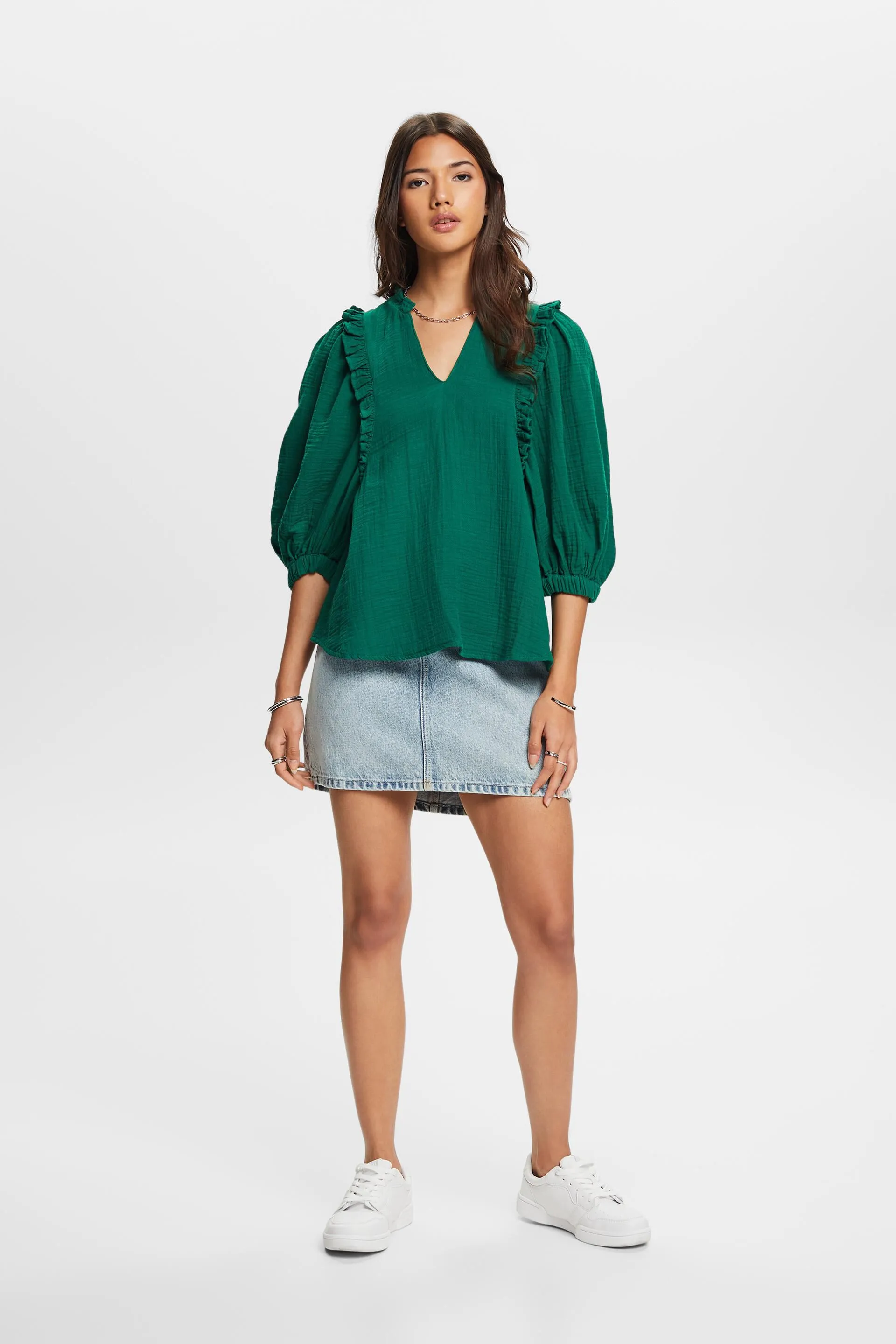 Blusa fruncida de gasa de algodón