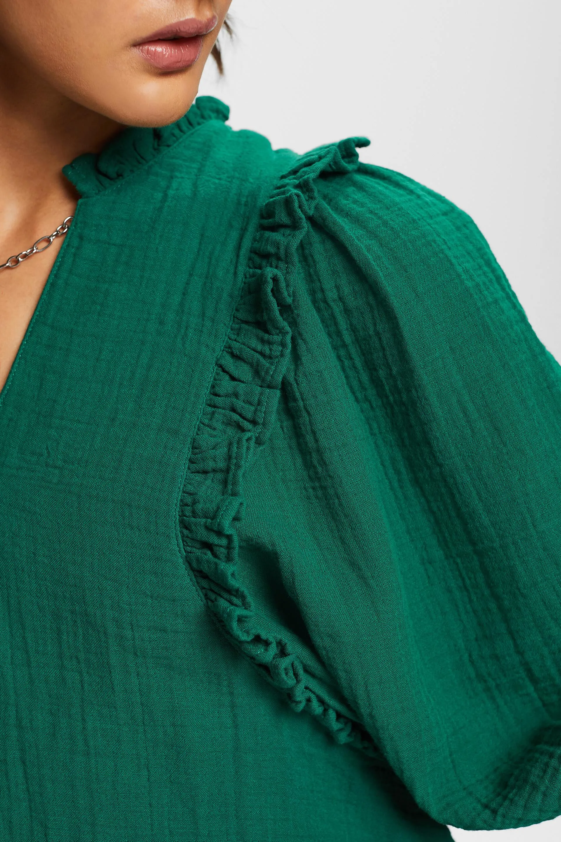 Blusa fruncida de gasa de algodón