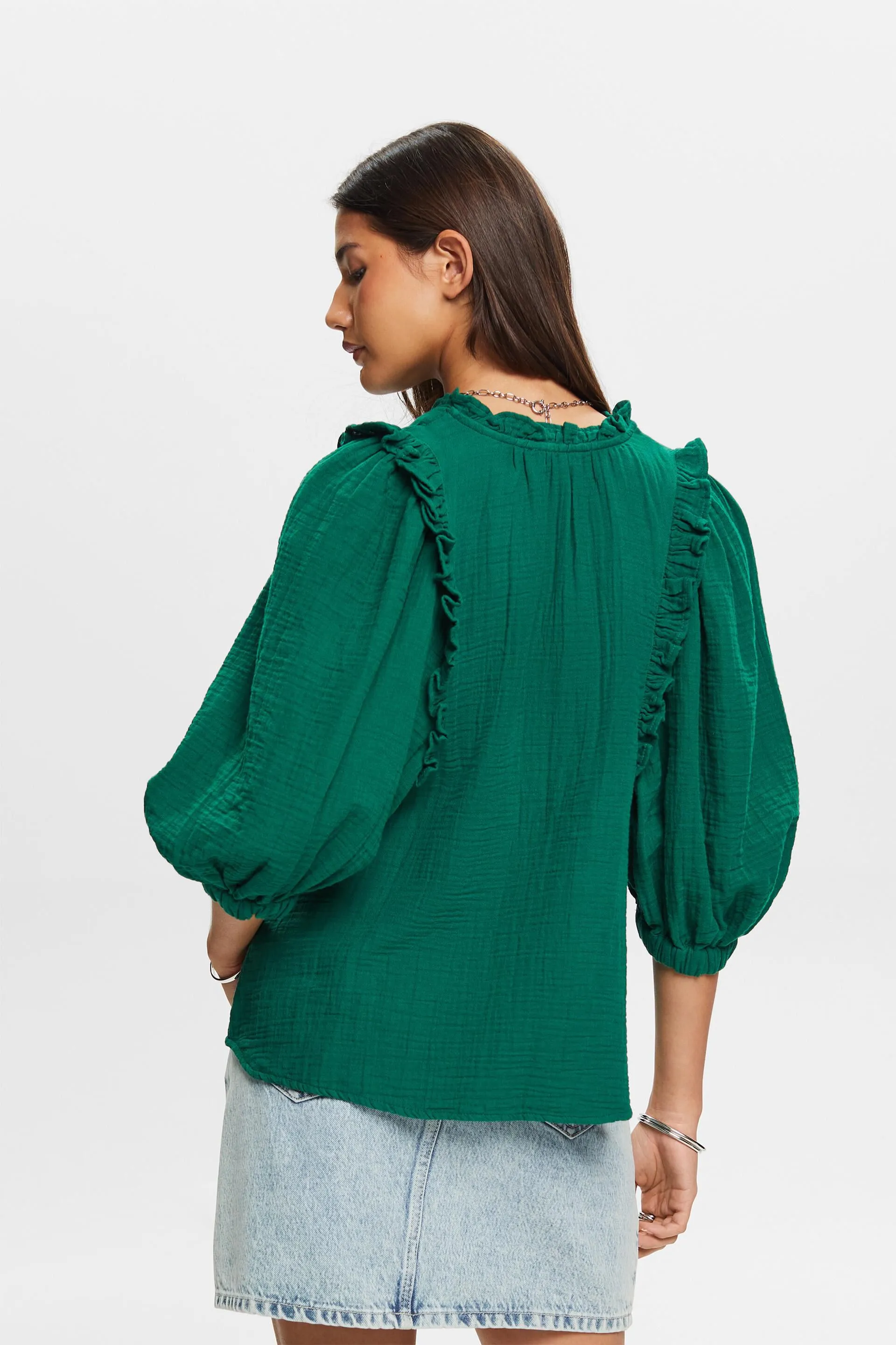 Blusa fruncida de gasa de algodón
