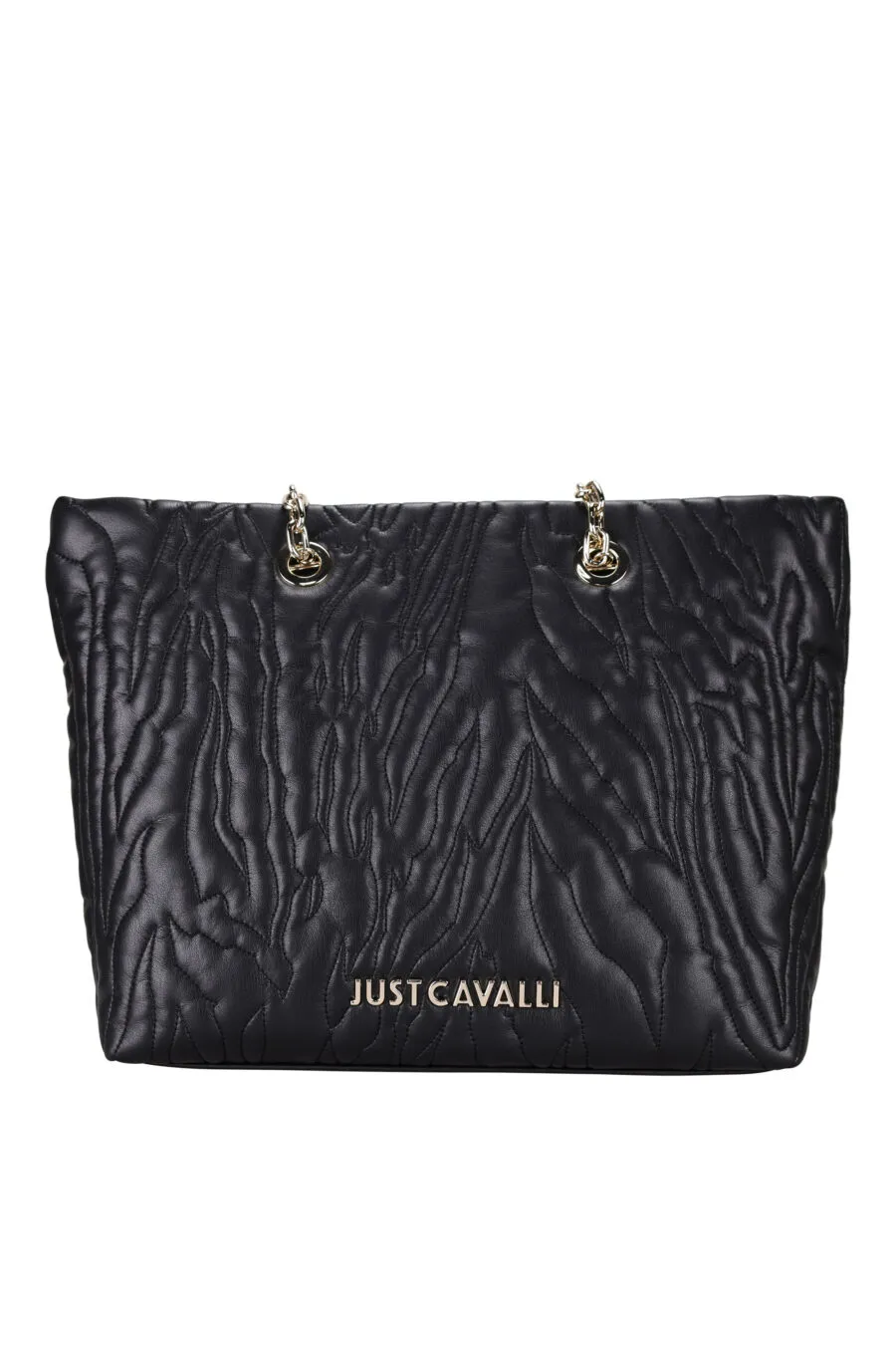 Bolso negro shopper acolchado efecto cebra con logo y cadena dorada