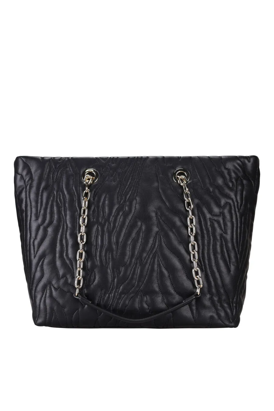 Bolso negro shopper acolchado efecto cebra con logo y cadena dorada