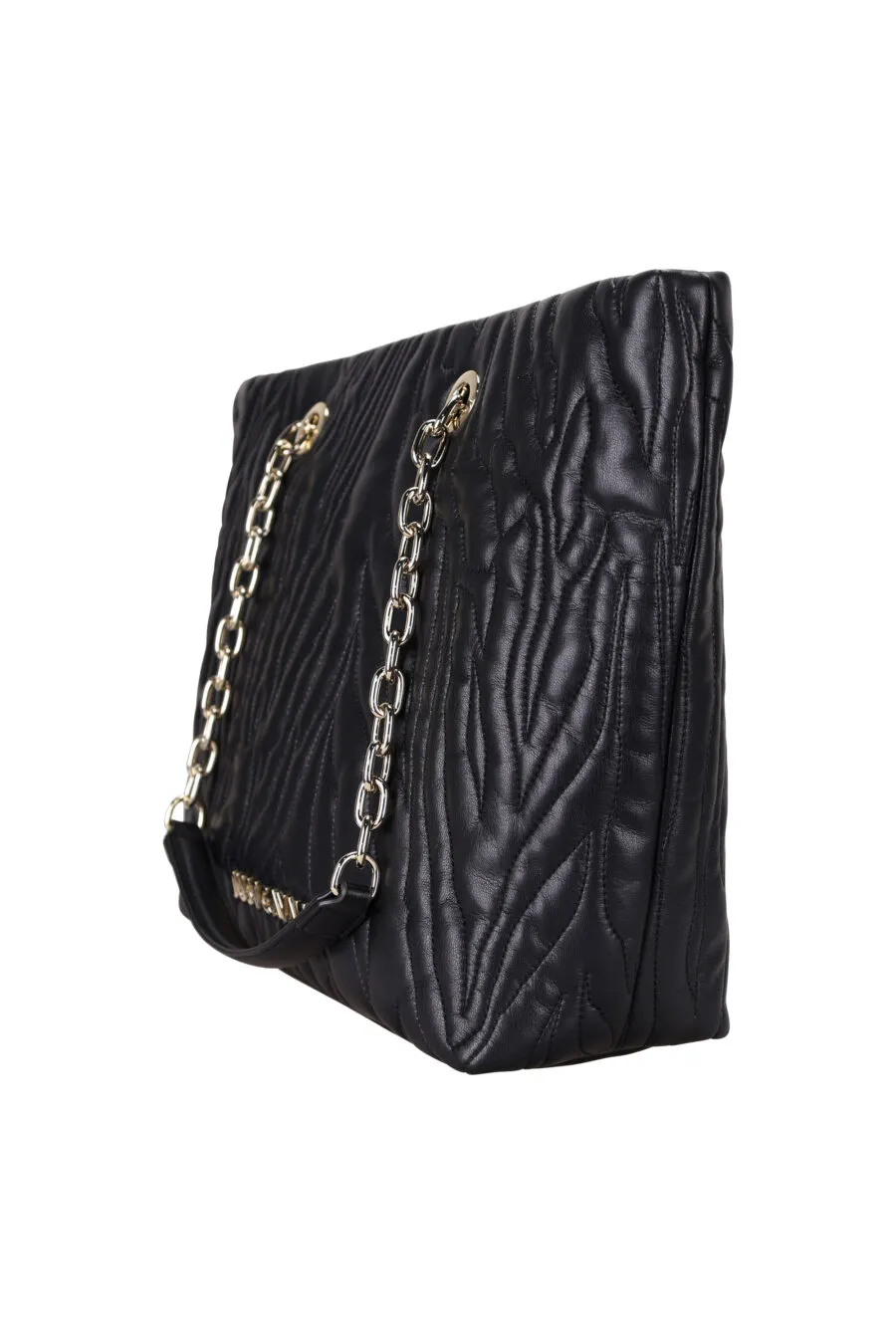 Bolso negro shopper acolchado efecto cebra con logo y cadena dorada