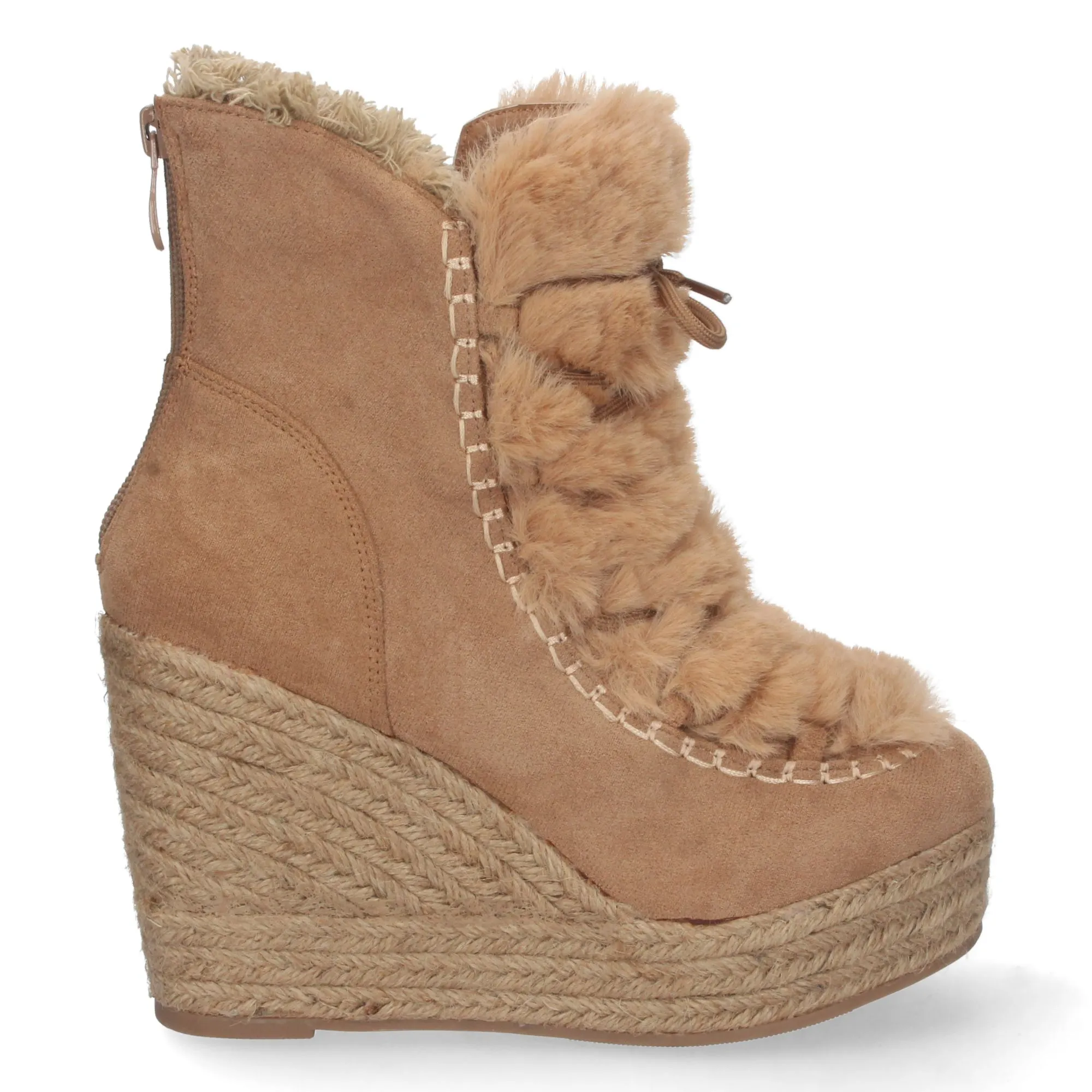Botin de cuña en yute y pelo estilo australianas para mujer marron