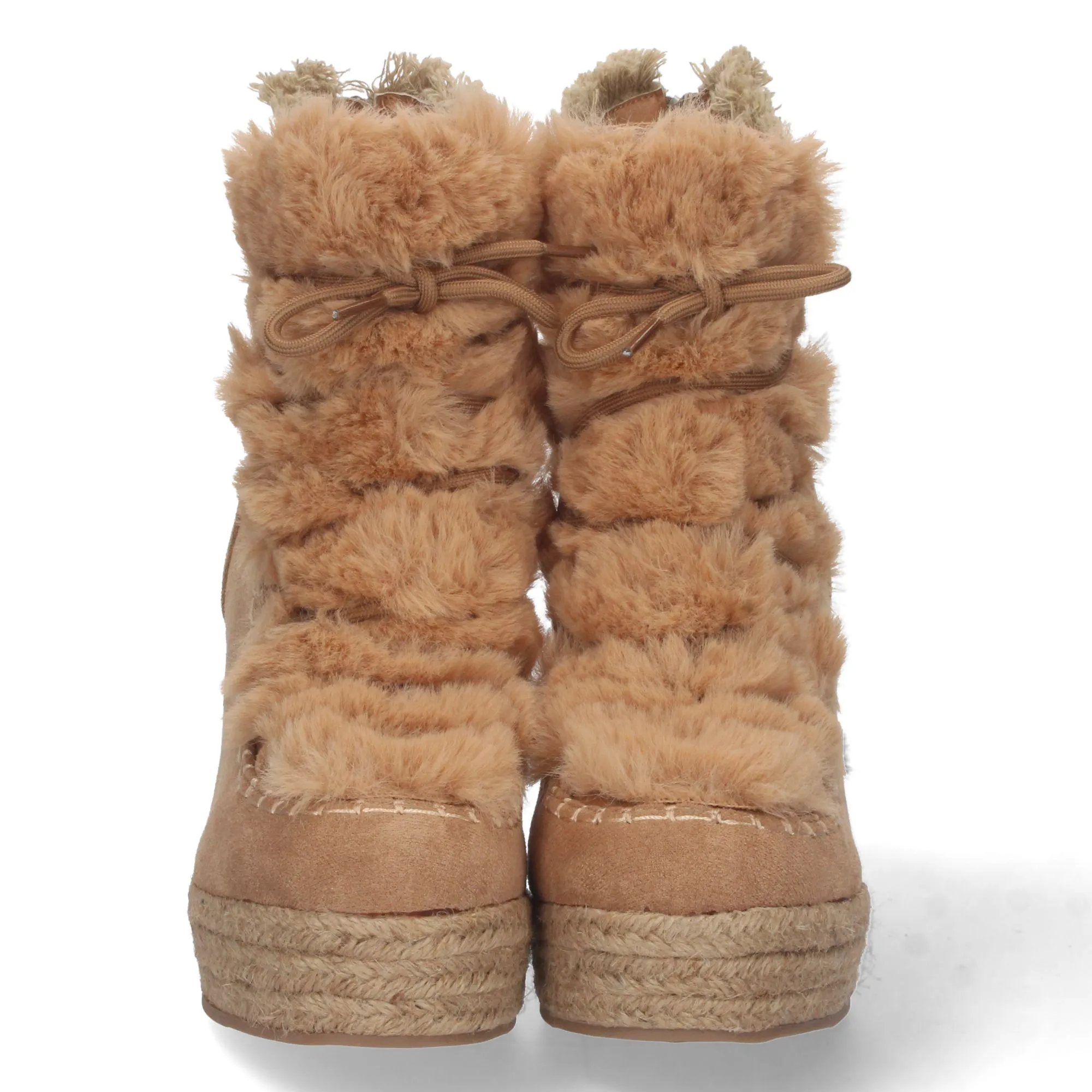 Botin de cuña en yute y pelo estilo australianas para mujer marron