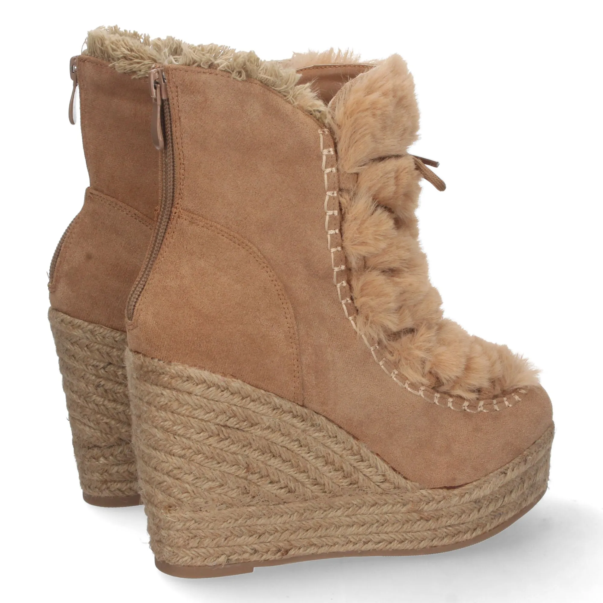 Botin de cuña en yute y pelo estilo australianas para mujer marron