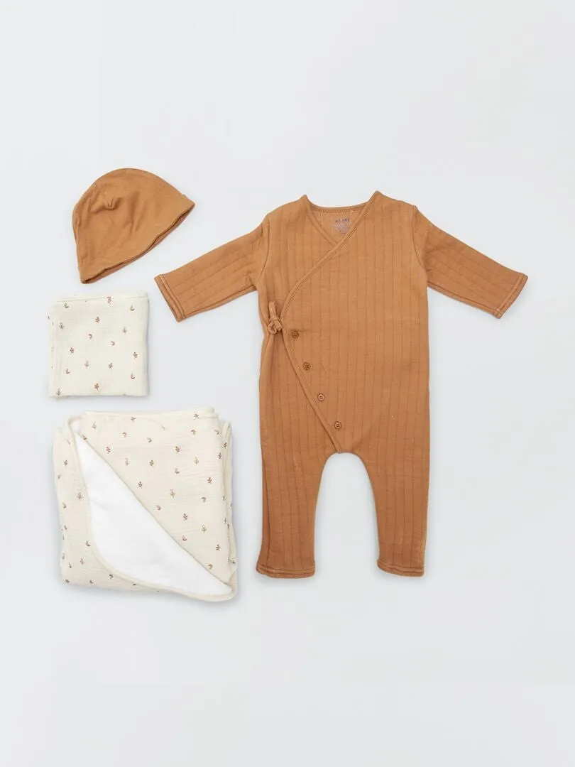 BOX DE NACIMIENTO 'WELCOME BABY' 4 PIEZAS  UNISEX  BEIGE