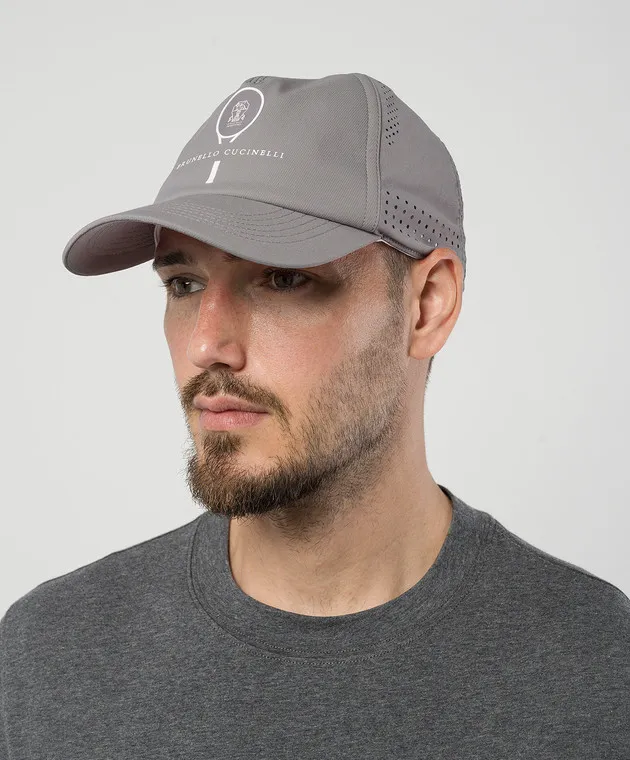 Brunello Cucinelli Gray cap with logo and perforation