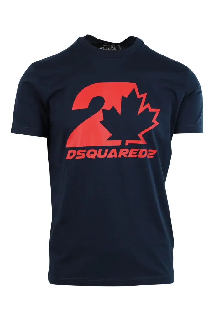 Camiseta azul oscuro con minilogo rojo en gráfico hoja delineada