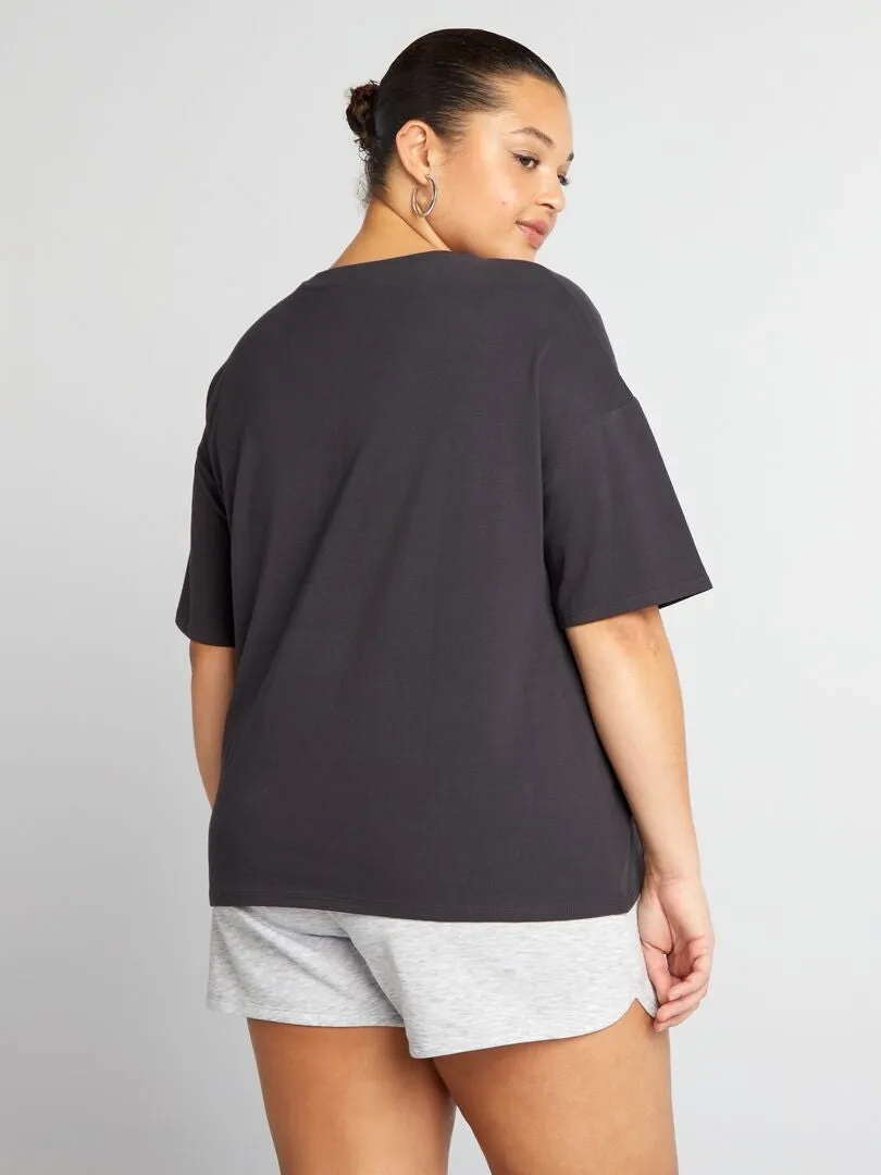 CAMISETA BáSICA CON MANGA CAíDA  TOUGH COTTON¿  NEGRO