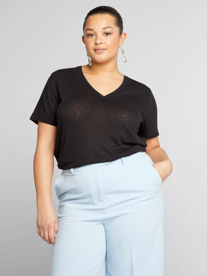 CAMISETA DE LINO FLUIDA  NEGRO
