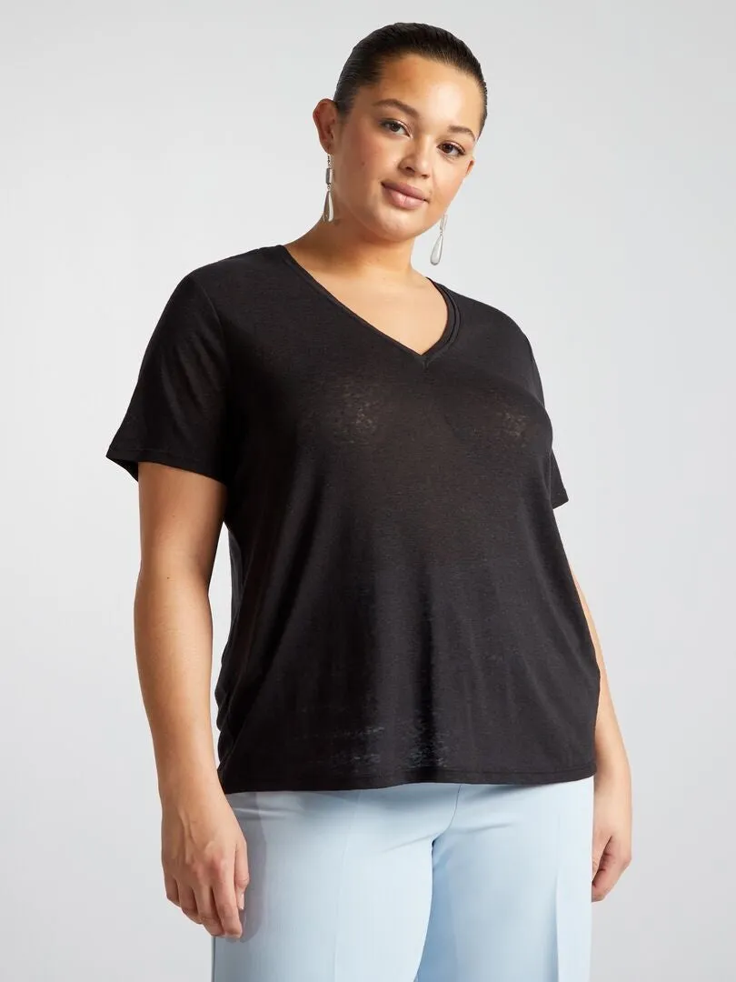 CAMISETA DE LINO FLUIDA  NEGRO