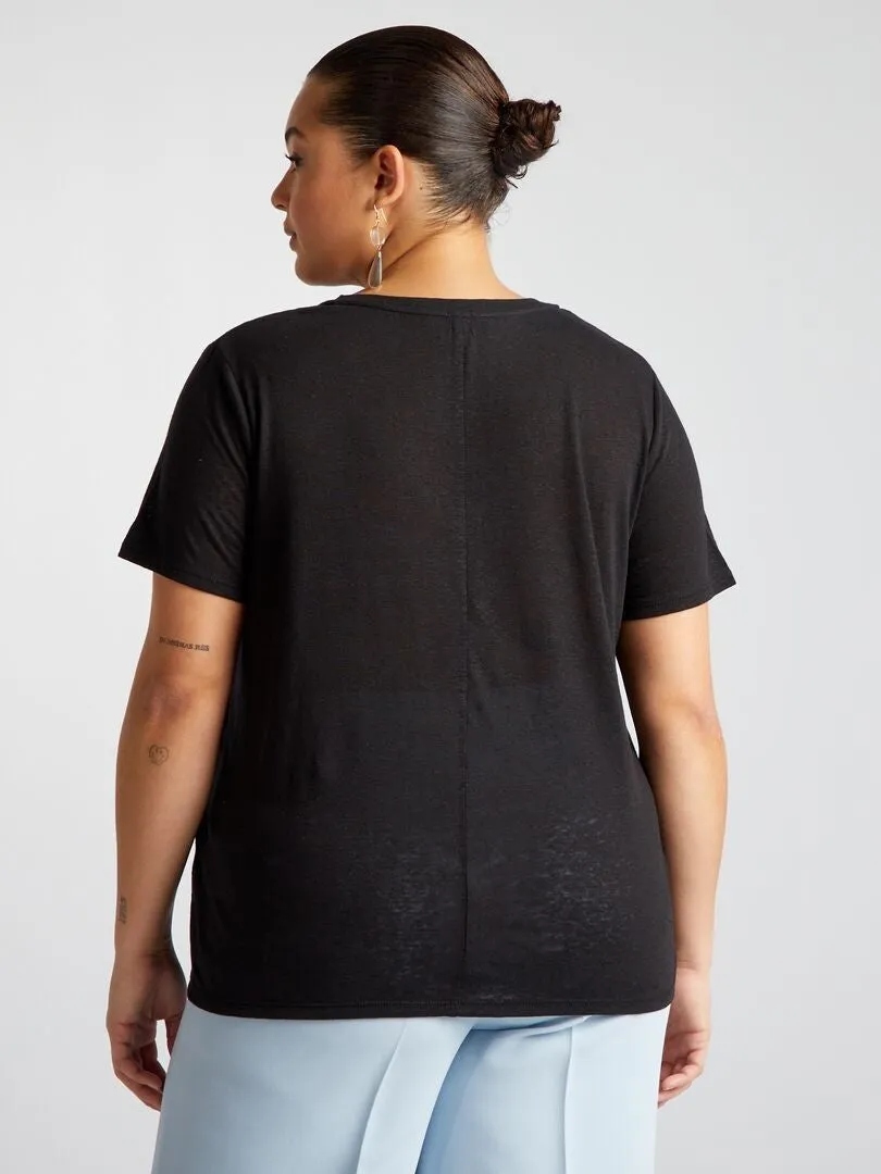 CAMISETA DE LINO FLUIDA  NEGRO