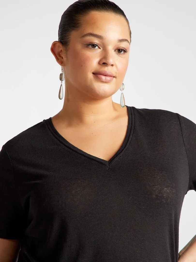 CAMISETA DE LINO FLUIDA  NEGRO