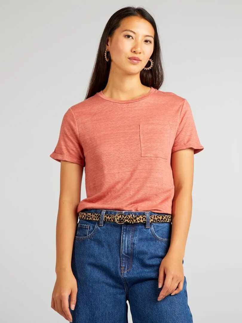CAMISETA DE LINO  ROSA