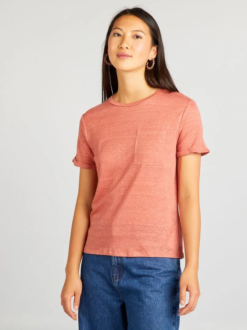 CAMISETA DE LINO  ROSA