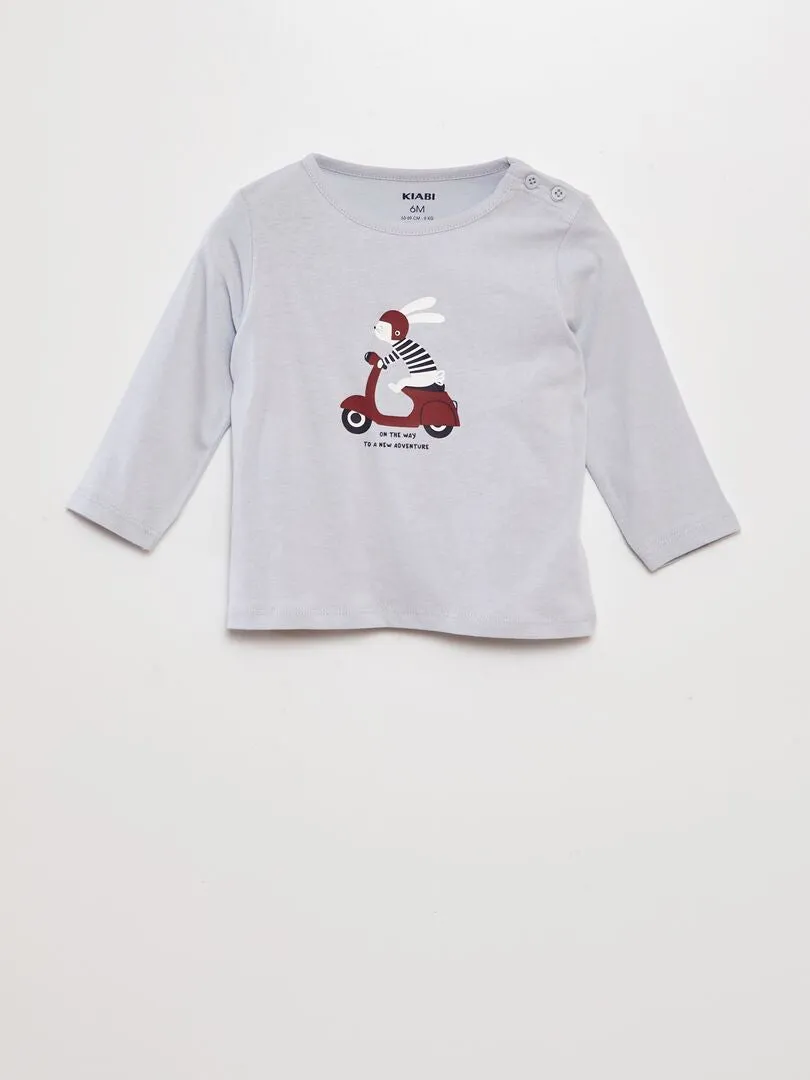 CAMISETA DE MANGA LARGA CON ESTAMPADO  AZUL