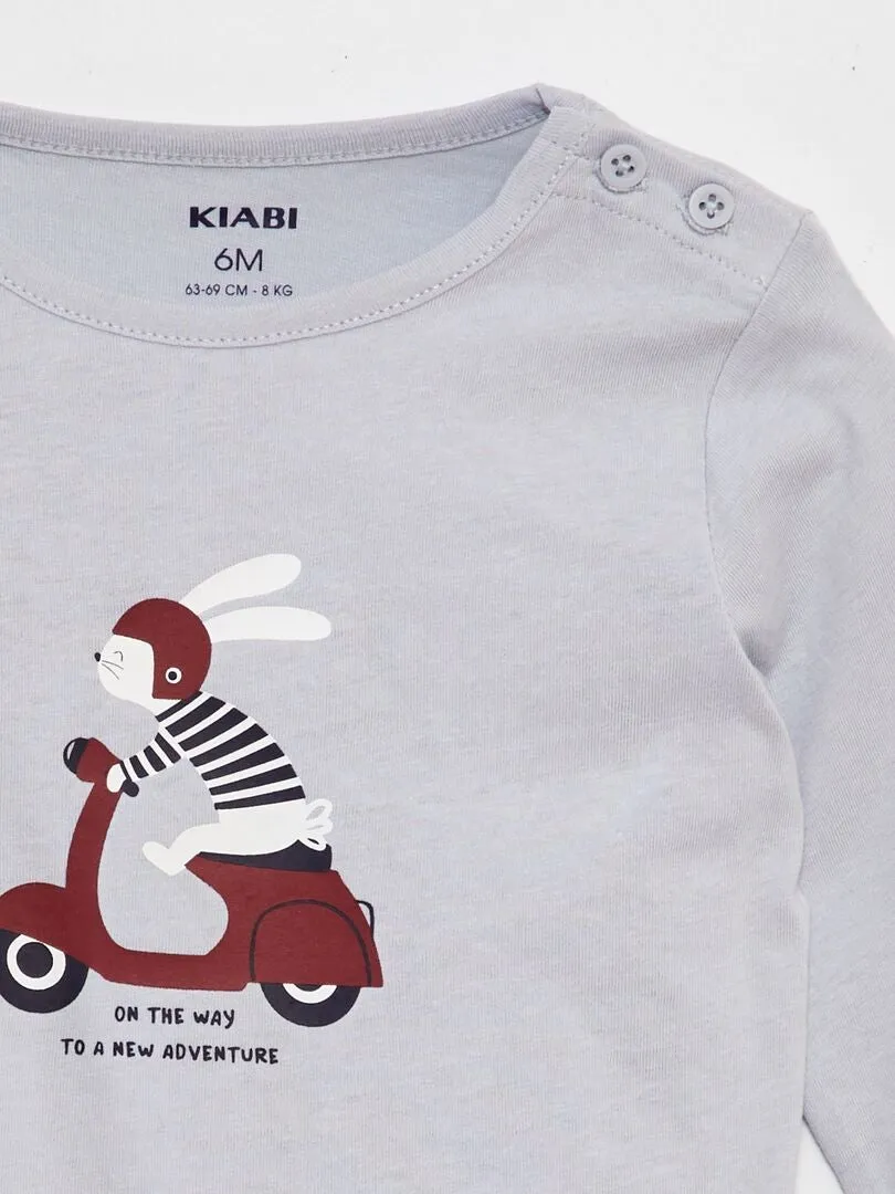 CAMISETA DE MANGA LARGA CON ESTAMPADO  AZUL