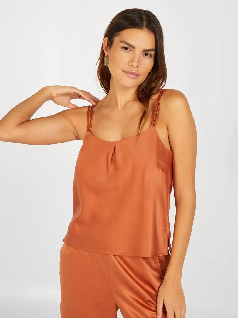 CAMISETA DE PIJAMA DE TIRANTES DE RASO 'SANS COMPLEXE'  BEIGE