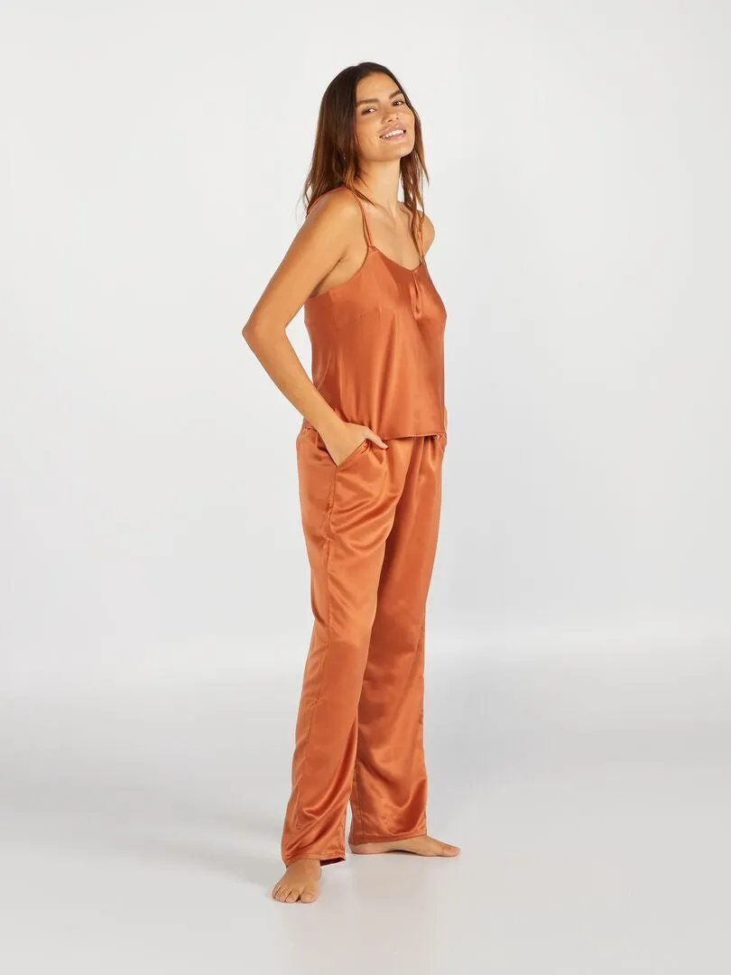 CAMISETA DE PIJAMA DE TIRANTES DE RASO 'SANS COMPLEXE'  BEIGE
