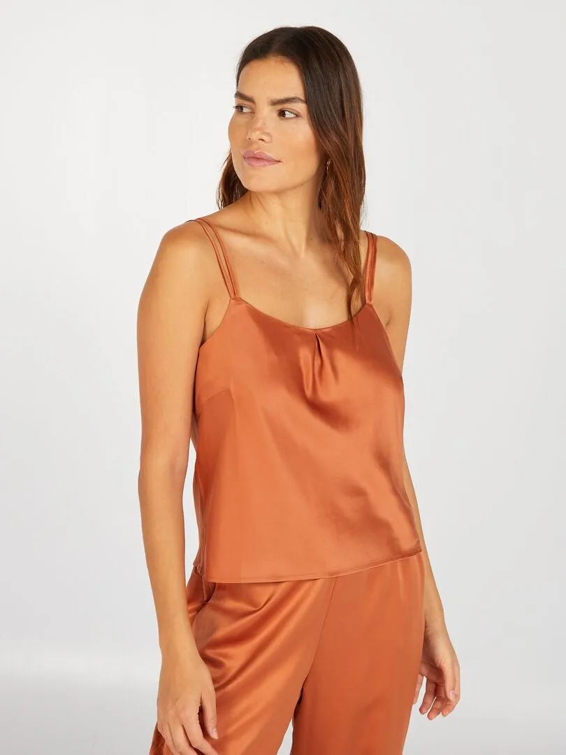 CAMISETA DE PIJAMA DE TIRANTES DE RASO 'SANS COMPLEXE'  BEIGE
