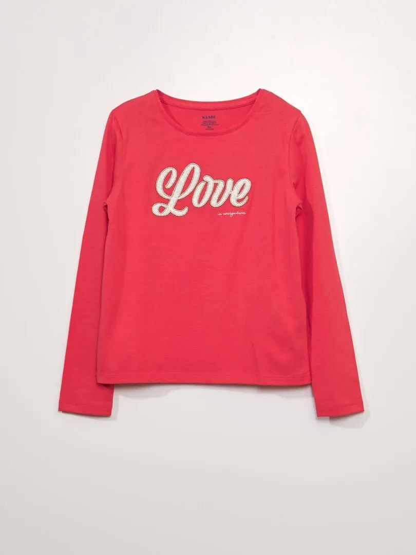 CAMISETA ESTAMPADA DE MANGA LARGA  ROSA