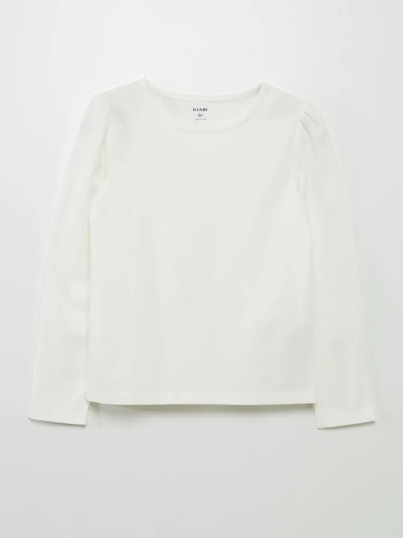 CAMISETA LISA CON HOMBROS FRUNCIDOS  BLANCO