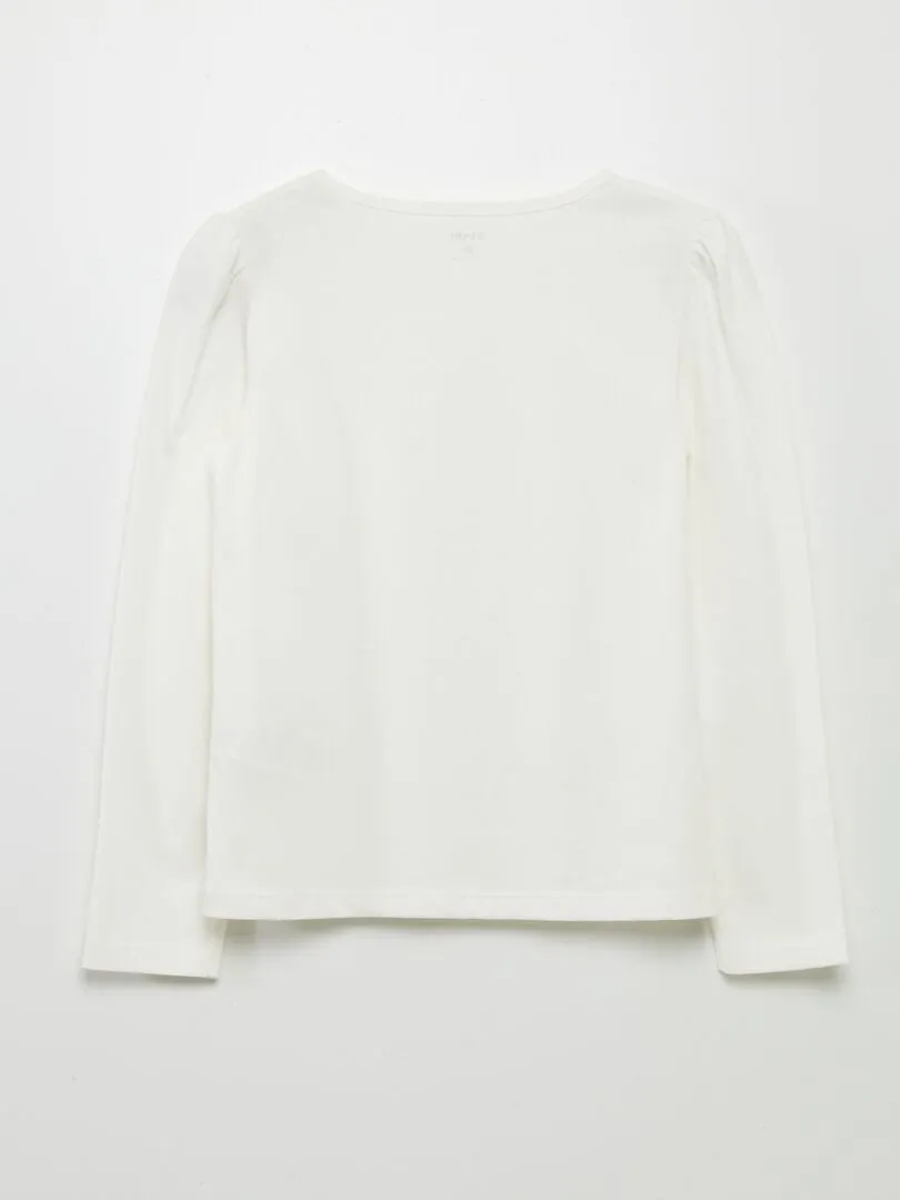 CAMISETA LISA CON HOMBROS FRUNCIDOS  BLANCO