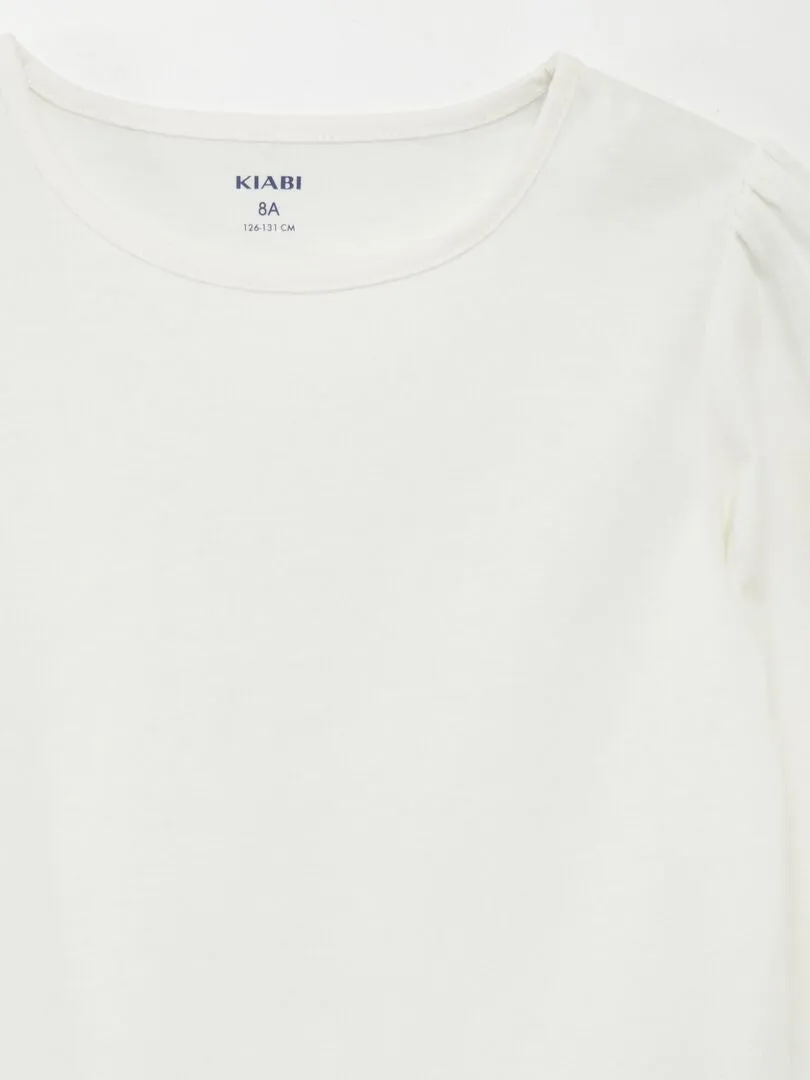 CAMISETA LISA CON HOMBROS FRUNCIDOS  BLANCO