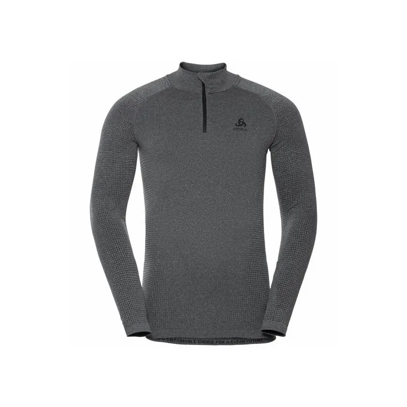 CAMISETA TéCNICA CON ½ CREMALLERA Y CUELLO ALTO ODLO PERFORMANCE WARM ECO (GRIS MELANGE  NEGRO) HOMBRE
