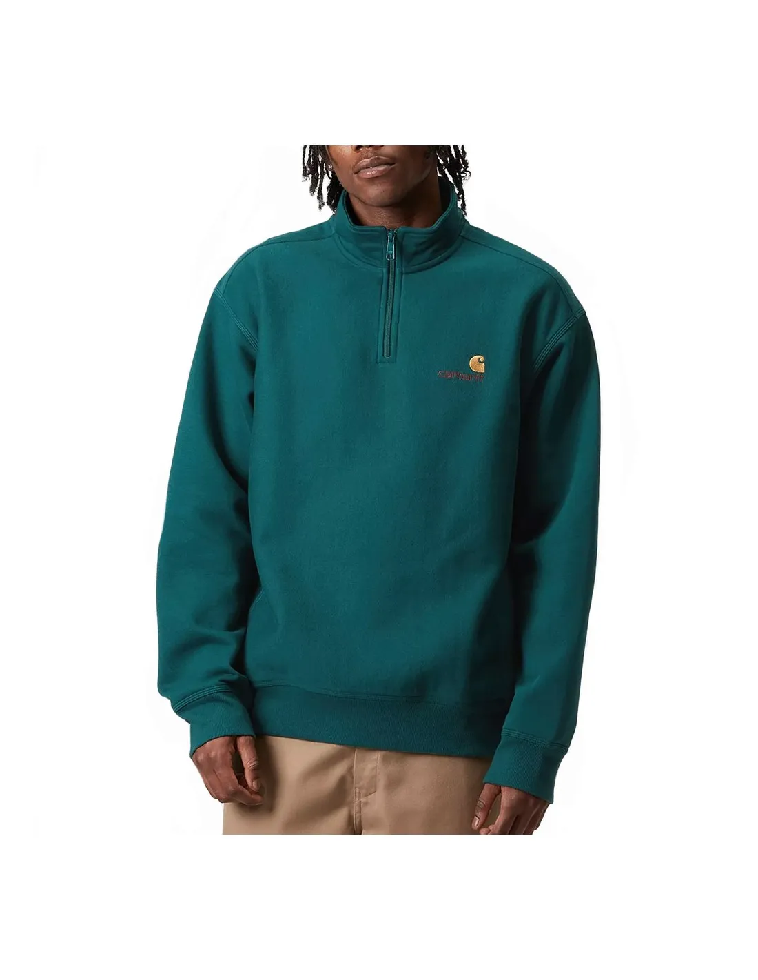 CARHARTT WIP HALF ZIP AMERICAN SCRIPT SWEAT MALACHITE