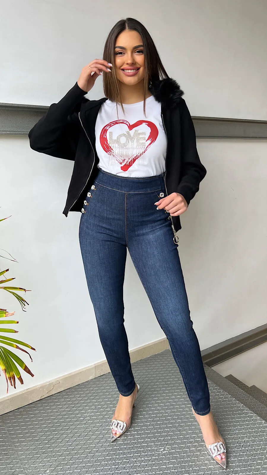 Chaqueta Negra Punto Cuello Pelo Desmontable