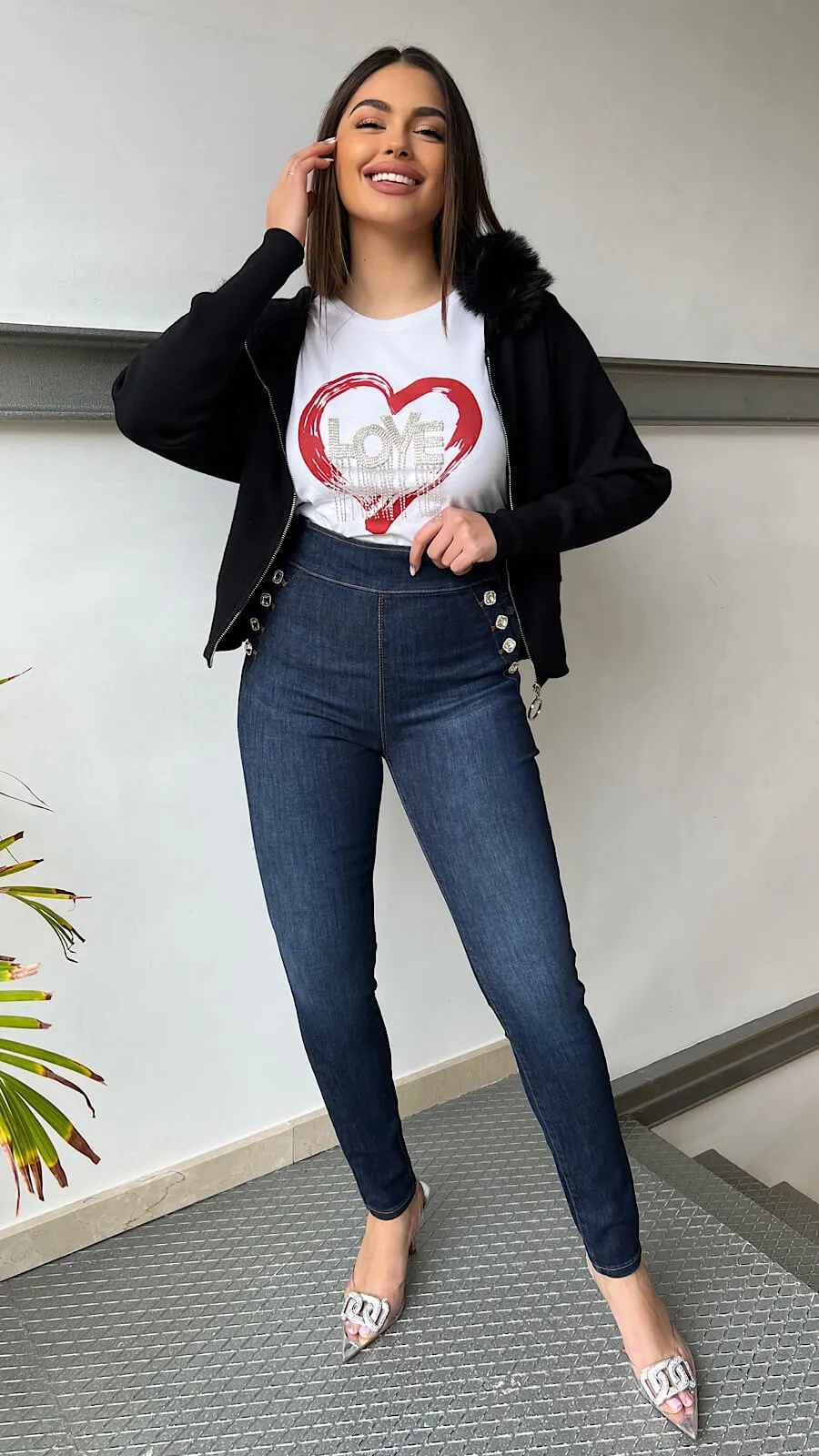 Chaqueta Negra Punto Cuello Pelo Desmontable