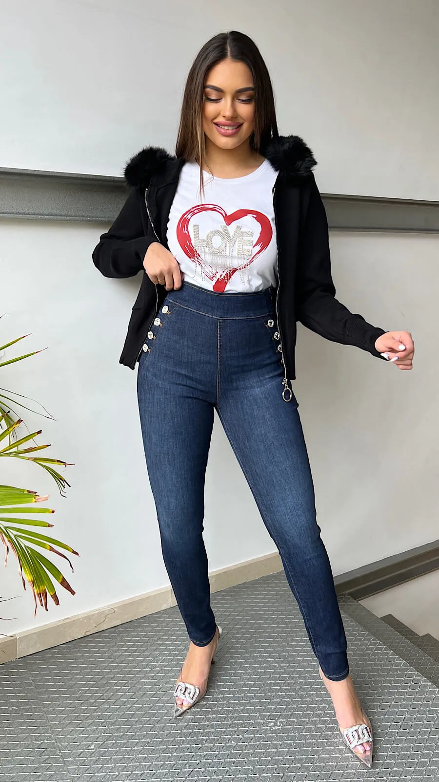 Chaqueta Negra Punto Cuello Pelo Desmontable